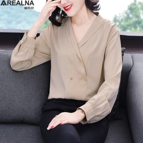 Long Sleeve Blouse Women Autumn Winter Double breasted V-Collar Shirts Office Work Blouse Solid Vintage Blouse Shirts Khaki coat
