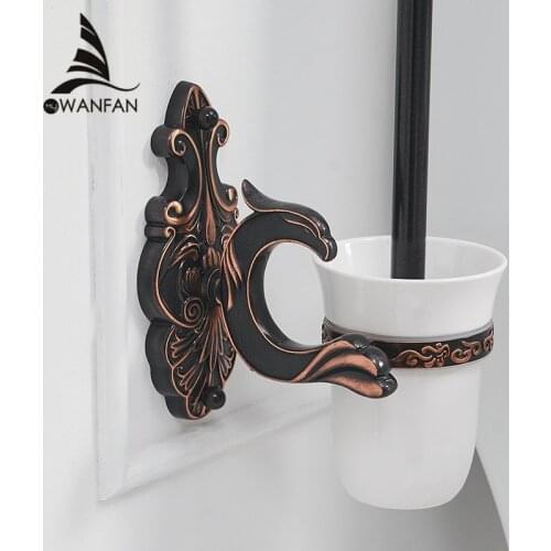 Toilet Brush Holders Solid Brass Wall Mounted Toilet Brushes Holder Set Ceramic Luxury Bathroom Accessories Toilet CleanWF-88809