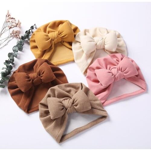 Boutique Faux Cashmere Baby Hat Warm Autumn Winter Beanies Solid Bow Topknot Bonnet Infant Boys Girls Caps New Turban Headwraps
