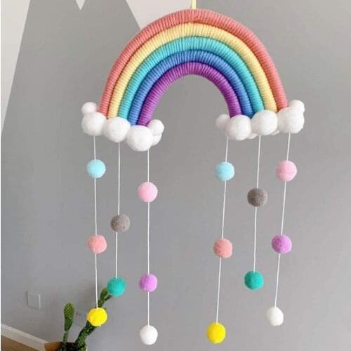Baby Mobile Baby Bed Wind Chimes Hanging Clouds Raindrops Rainbow Tassels Wind Chimes for Newborn Baby