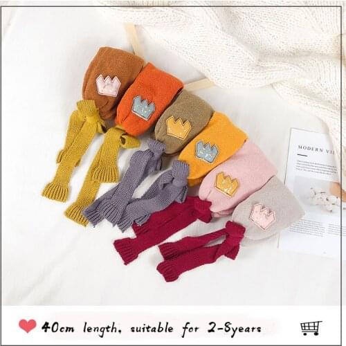 Kids Winter Scarf Pompom Baby Scarf Boys Girls Warm Neck Scarves Knitted Crown Solid Patchwork Neckerchief foulard echarpe