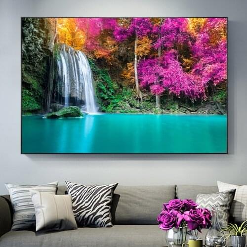 Erawan Waterfalls Park Autumn Landscape Canvas Art Poster And Prints Painting On Wall Decor Picture For Living Room Cuadros