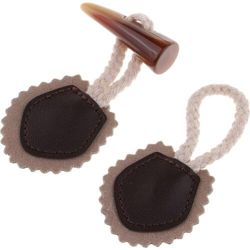 Khaki - 1 Pair Leather And HORN Toggle Button - Duffle Coat Clothes Fastener for Card Making, Scrapbooking Decor Embellishment