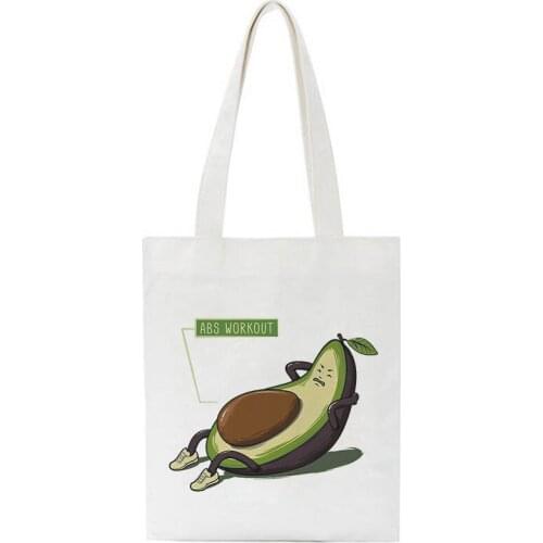 Cute Avocado Print Simple Cartoon Canvas Women Shoulder Bags Handbag Large Capacity White Casual Tote Harajuku Summer