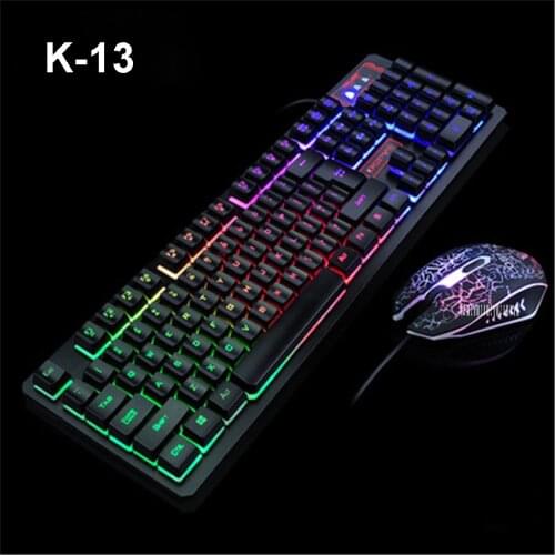 K-13 Wired keyboard mouse set computer desktop USB light game mechanical feel cool backlit suspension keycap 2400DPI Wired