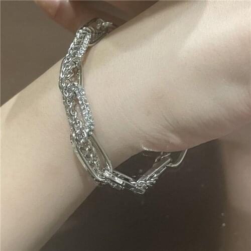 Ins niche design couple Cuban thick chain bracelet, girlfriend sweet and cool handsome bracelet, light luxury diamond bracelet
