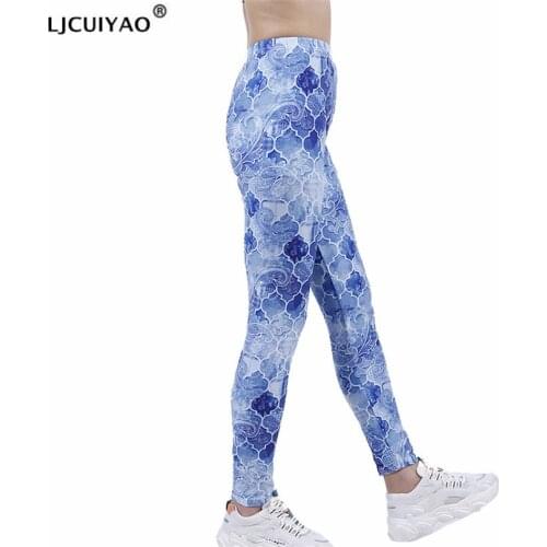 LJCUIYAO Sexy Leggings Womens Trousers Push Up Fitness Gradient Flower High Waist Mujer Polyester Knitted Ankle-Length Dottom