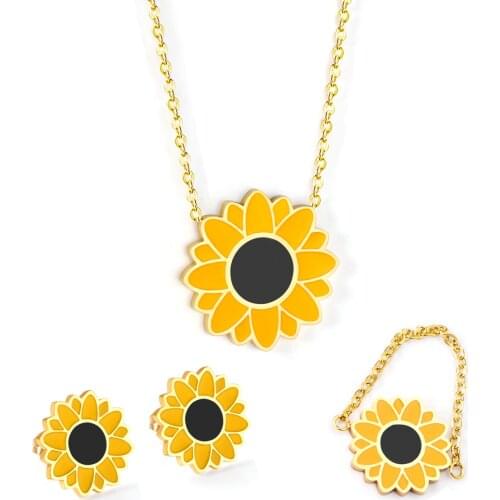 LUXUKISSKIDS Spring Cute Style Stainless Steel Flower Jewelry Sets Women Gilr Jewelry Earrings Brinco Party Collier Mujer