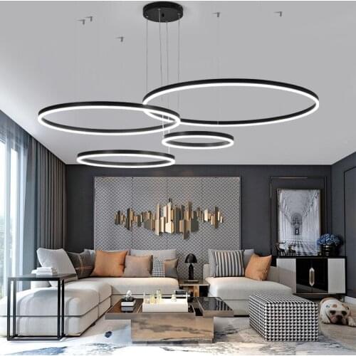 Living Room Chandelier 2021 New Simple Modern Designer Home LED Round Ring Lamp Dining Room Black Light Hanging Light Fixture