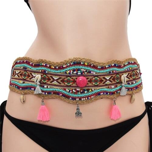 Fashion Handmade Rice Bead Waistband Lady Holiday Dance Accessories Female Ethnic Bohemian Colorful Waist Chain Body Jewelry