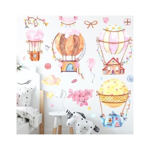 Cartoon Candy Color Hot Air Balloon Wall Stickers Kindergarten Kids Room Cute Stickers Dream Pink Wallpaper Baby Room Wall Decor