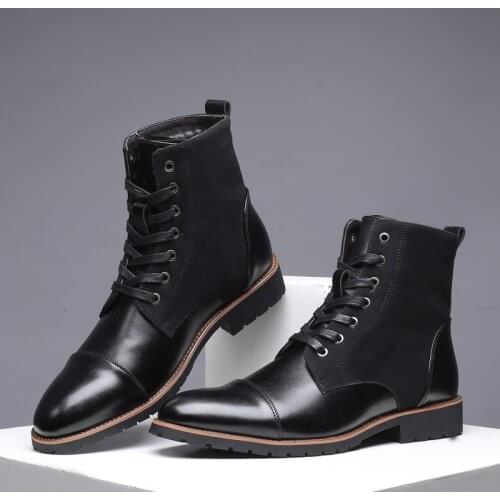 Men Boots Autumn Winter Fashion Vintage Leather Boots Warm Plush Men Martin Boots Lace-up Mens Ankle Boots Plus Size 48