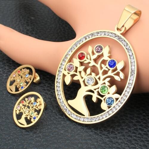 NEW Gold Color Fashion Tree stainless Steel Jewelry Pendant Earrings Sets For Women SBJZEECA