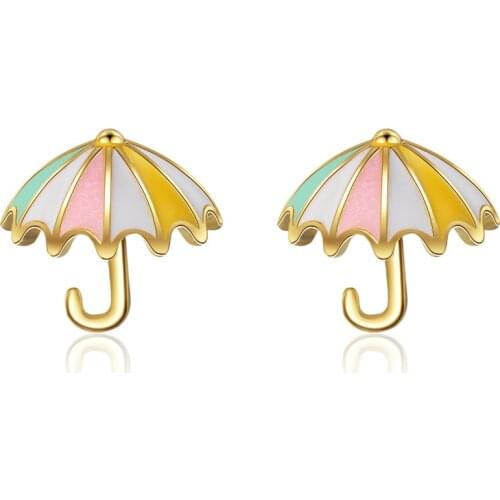 New Fashion Cute Simple 925 Sterling Silver Mixed Color Epoxy Umberlla Shape Earrings For Women boucle d'oreille oorbellen