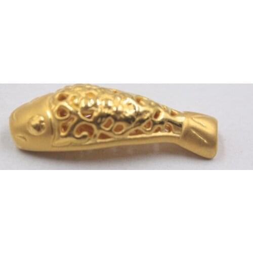 Solid 24K Yellow Gold Pendant 3D Craft Luck Flower Fish Long Tube Bead Weight 2.5-3g Size 30x10mm Stamp: 999