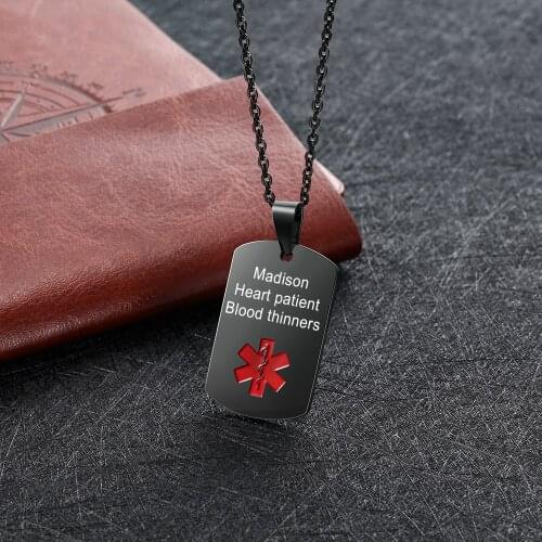 Free Engraving Medical Alert ID Pendant Necklace Titanium Steel Emergency Dog tag Necklace For Women Men Unisex Jewelry