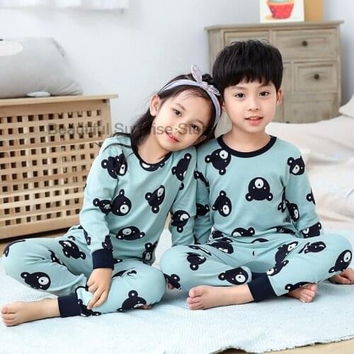 New Baby Girls Unisex Pajamas Sets Cartoon Bear Clothing for Toddler Boys Sleepwears Kids Pijama Blue Full Sleeve Nightwear