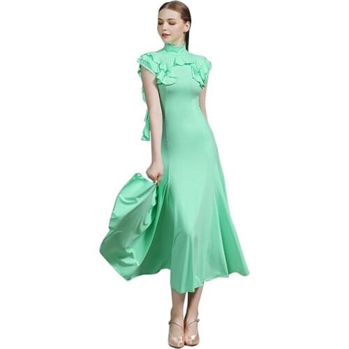 High Neck Frill Ballroom Dance Dress Modern Dance Flamenco Waltz Dress Standard Practice Wear Competition Costume