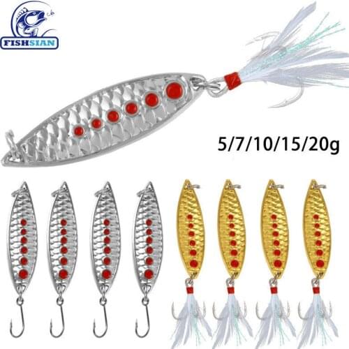 Spoon Lure Bait Metal Jig Leech Scale Paillette Metal Isca Artificial Single Hook Feather Slots Fishing Bait Fish Weights 5-20g