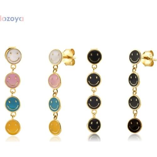 Lozoya 925 Sterling Silver Happy Mood Smiley Charm Huggies Stud Earring Drop Piercing Bracelet Ring Necklace Choker Jewelry Set