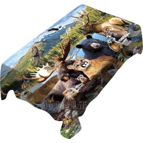 Animal Moose Mountain Lion Bear Sea Cat Elk Design Tablecloth For Dinner Table Decor