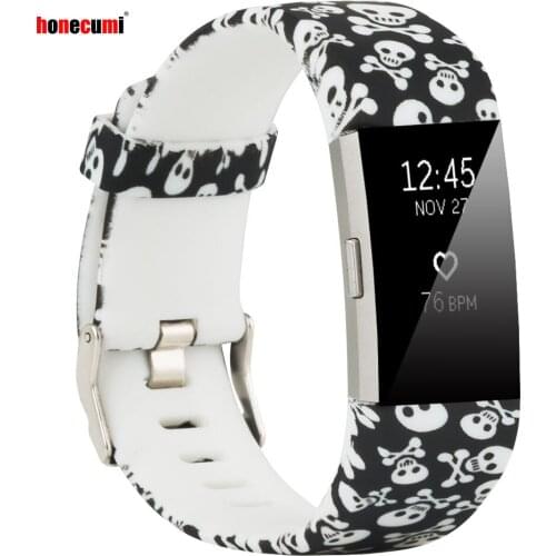 Honecumi Smart Watch Band for Fitbit Charge 2 Skull Pattern Soft Silicone Wrist Strap for Fitbit Charge 2 Accessories Men Women