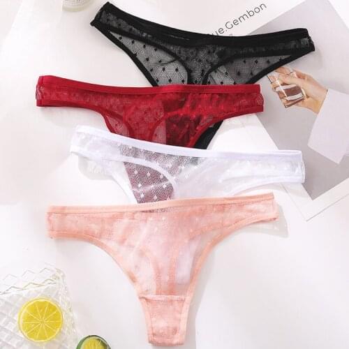 3PCS/Set Sexy Perspective G-String Womens Panties Woman Thong Low-waist Underpants Hollow Out T-back Female Underwear Lingerie