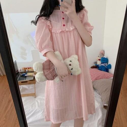 Puff Sleeve Pink Lace Thin Nightdress 2020 Summer New Short-Sleeved fairy dress tea party lolita dress sweet lolita doll