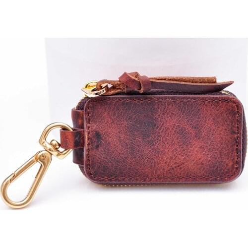 Veg Genuine leather hand made remote car key case wallet fashion cowhide leather car key holder With Copper Clasp Zipper