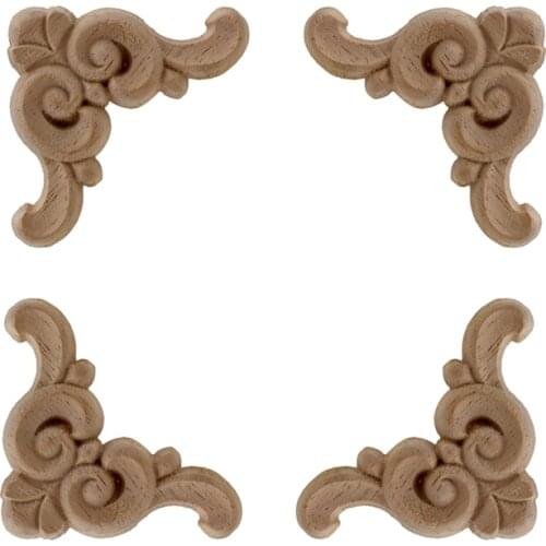 VZLX Natural Wood Carved Flower Applique Furniture Unpainted Cabinet Corner Vintage Home Decor New Decoration Accessories Maison