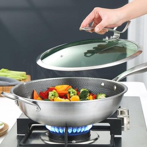 Explosion-proof durable non-stick pan stainless steel frying pan scratch-resistant 304 uncoated low lampblack household frying p