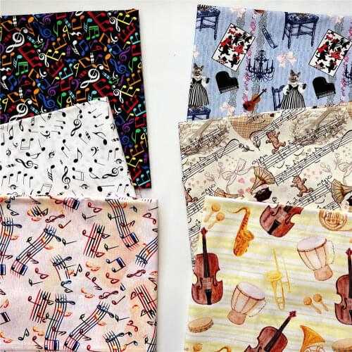 Wide110cm Pretty Colorful Black White Music Note Printed Cotton Fabric Bundle Small Size DIY Shirt Sewing Patchwork Decoration