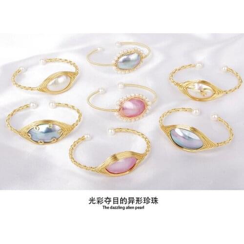 Jewelry Hand woven 14k Note gold 100% Natural mabe Pearl bracelet for women