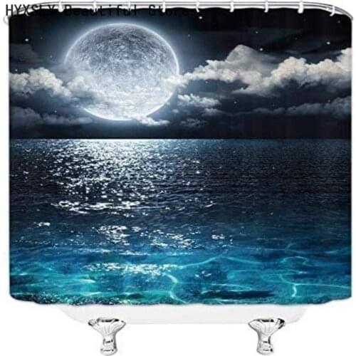 Moon Night Scenery Printed Shower Curtain Waterproof Polyester Fabric Bathroom Decoration with 12pcs Hooks Hanging Screen Cover