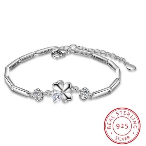 New Fashion 925 Silver Zirconia Bracelets Jewelry Top Quality Silver Lucky Clover Women Bracelets Accessories Hot Female Bijoux