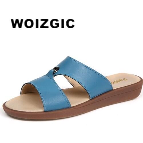 DONGNANFENG Women Mother Female Ladies Solid Shoes Sandals Cow Genuine Leather PU Beach Summer Slip On Casual Size 35-41 XLZ-223