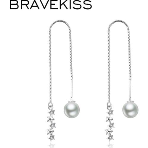BRAVEKISS Korean Pearl Dangle Earrings for Women Unique Long Drop Earring for Women Fashion Jewelry Star Zirconia brinco BUE0412
