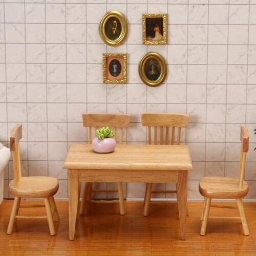 1: 12 Miniature Model Mini Kitchen Log Dining Table Chair Family Food And Play House Accessories Diy Set