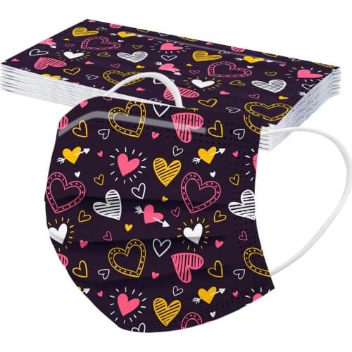 10pc Unisex Disposable Masks With Heart Design Couple Face Masks 3-layer Breathable Mouthmask Maseczka Halloween Cosplay