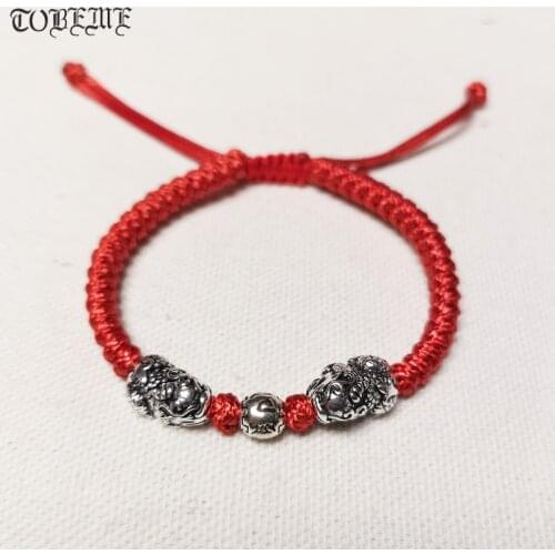 100% 925 Silver Mini Pixiu Bracelet Braided Tibetan Six Words Beads Bracelet Fengshui Lucky Pixiu Bracelet