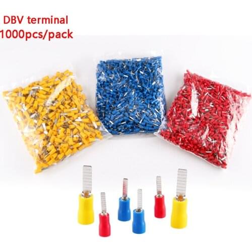 1000/500pcs/pack DBV1.25-10 Insulated Blade Terminal Cable Wire Connectors Electrical Crimp Terminals Ends Cold pressed terminal
