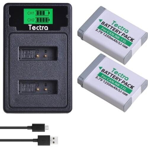 2PCS 1250mAh NB-13L NB13L NB 13L Battery+LCD Type C Charger for Canon G7 X Mark II G7X PM165 G5 X G5X G9 X G9X SX620 SX720 HS