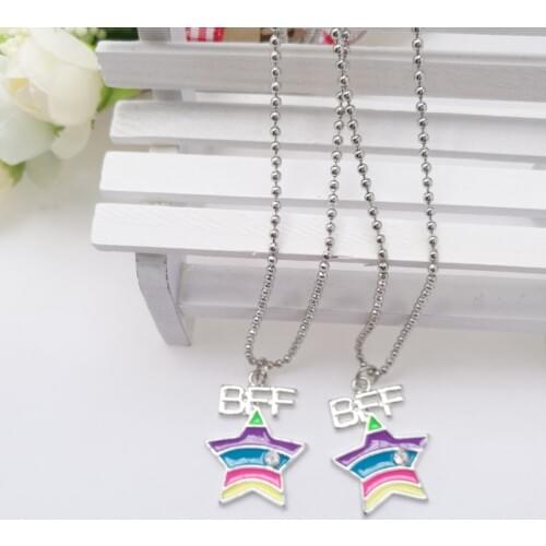 Best Friends BFF pendant necklace bead chain Star multi mix colorful children necklace cute lovely 2pc kids jewelry necklace