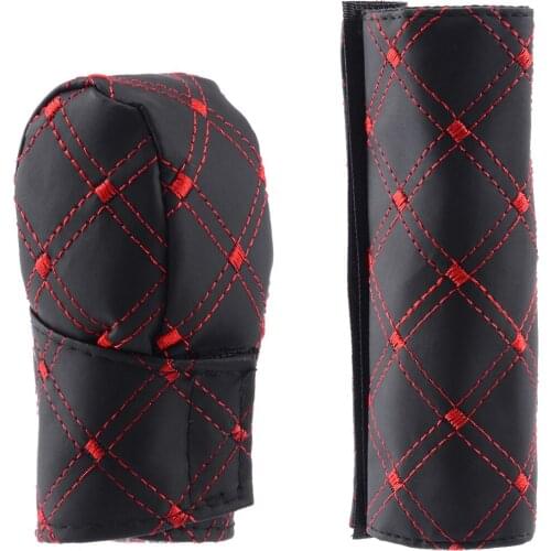 2 in 1 Set Car Handbrake Grips Faux Leather Gear Shift Knob Cover Hand Brake Cover Sleeve Handbrake Grips