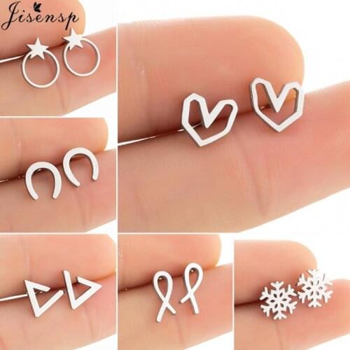 2021 Tiny Heart Earings Women Geometric Stainless Steel Triangle Fish Snowflake Earrings Punk U Shape Stud Piercing Jewelry Gift