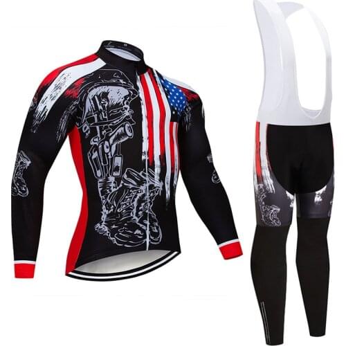 2021 USA Cycling Jersey Set Bicycle Clothes Wear Bike Clothing Ropa Ciclismo MTB Uniform Breathable Mens Long Maillot Culotte