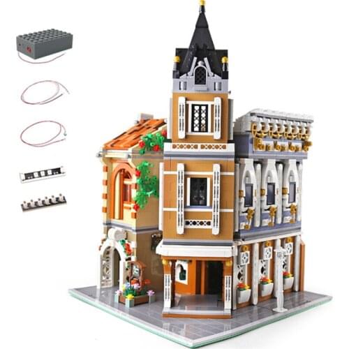 3039 PCS Street View House Toys Model Assembly Bricks Building Blocks Corner Restaurant With Led Lights Kids Gifts