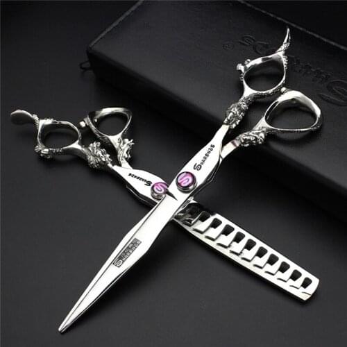 6/7 inch Sawtooth barber hairdresser professional hair scissors stainless steel cut cliper thinning scissors hair scissors set