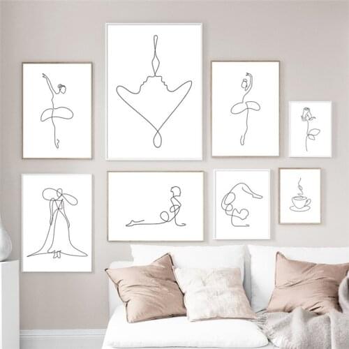 Abstract Line Artwork Figure Canvas Painting Abstract Dancer Wall Art Picture Minimalist Modern Poster and Print Home Wall Decor