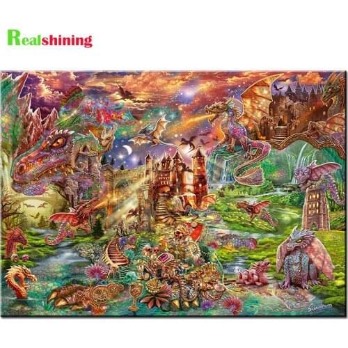 Diamond Painting Fantasy Dragon Castle Kingdom Cross Stitch Rhinestones 5D Diamond Embroidery Christmas Needlework N2318